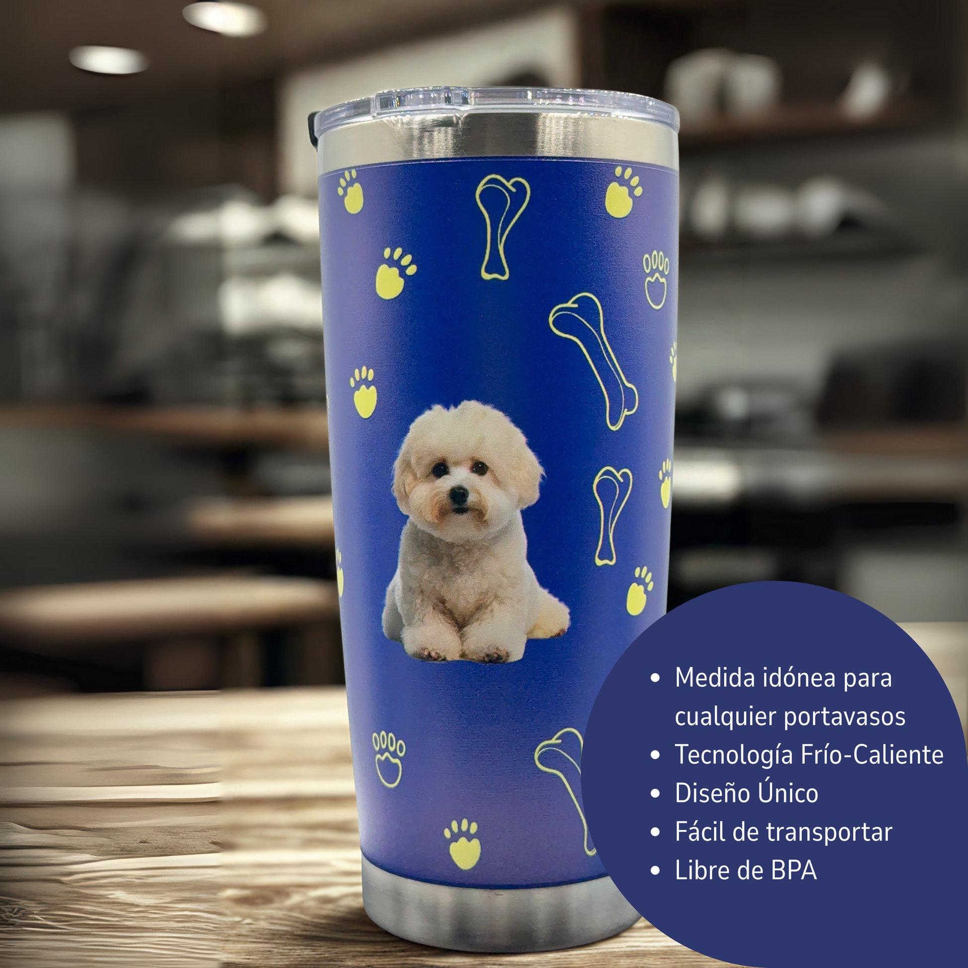 Termo de Acero Inoxidable con Diseño de Perro Bichon Frise