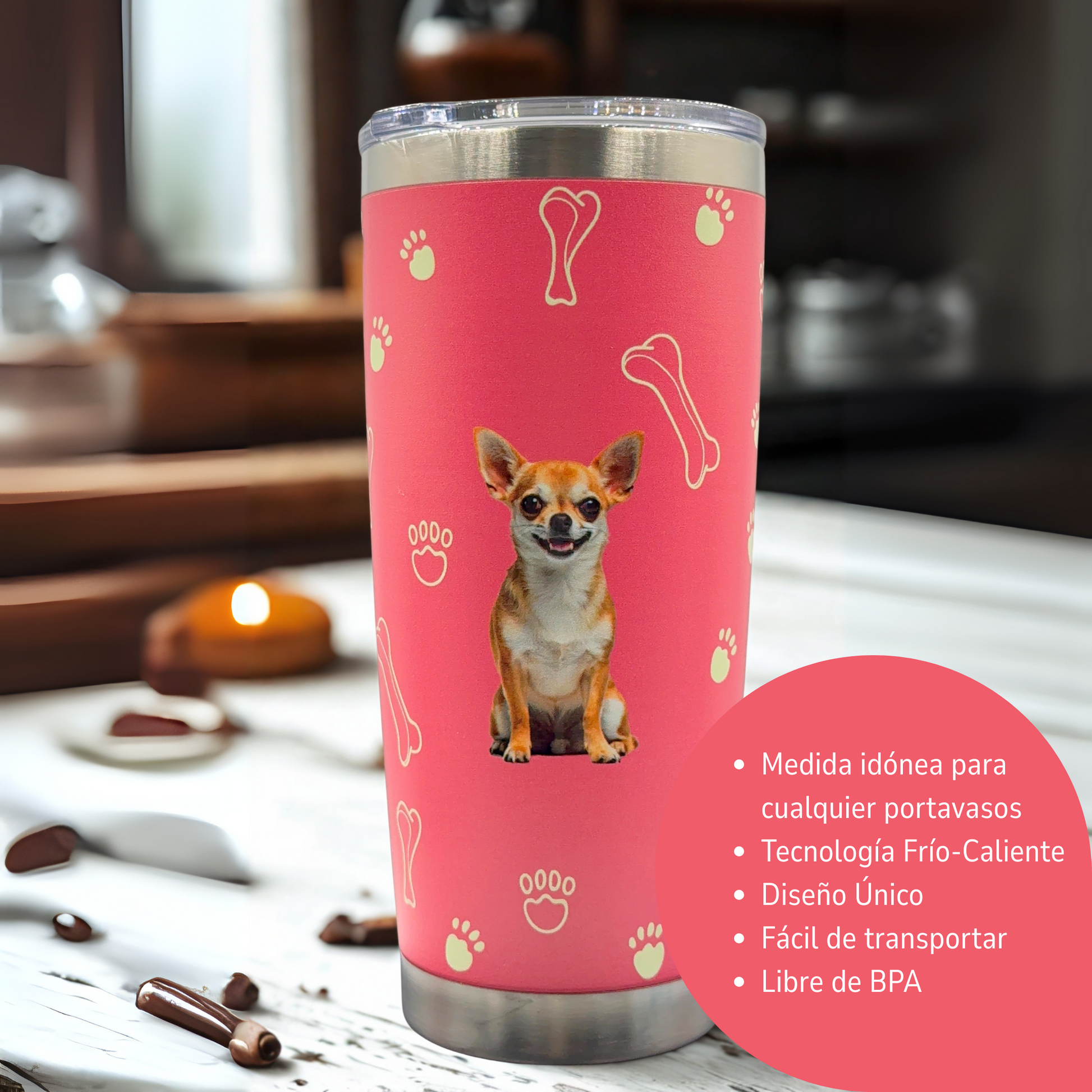Termo de Acero Inoxidable con Diseño de Perro Chihuahua