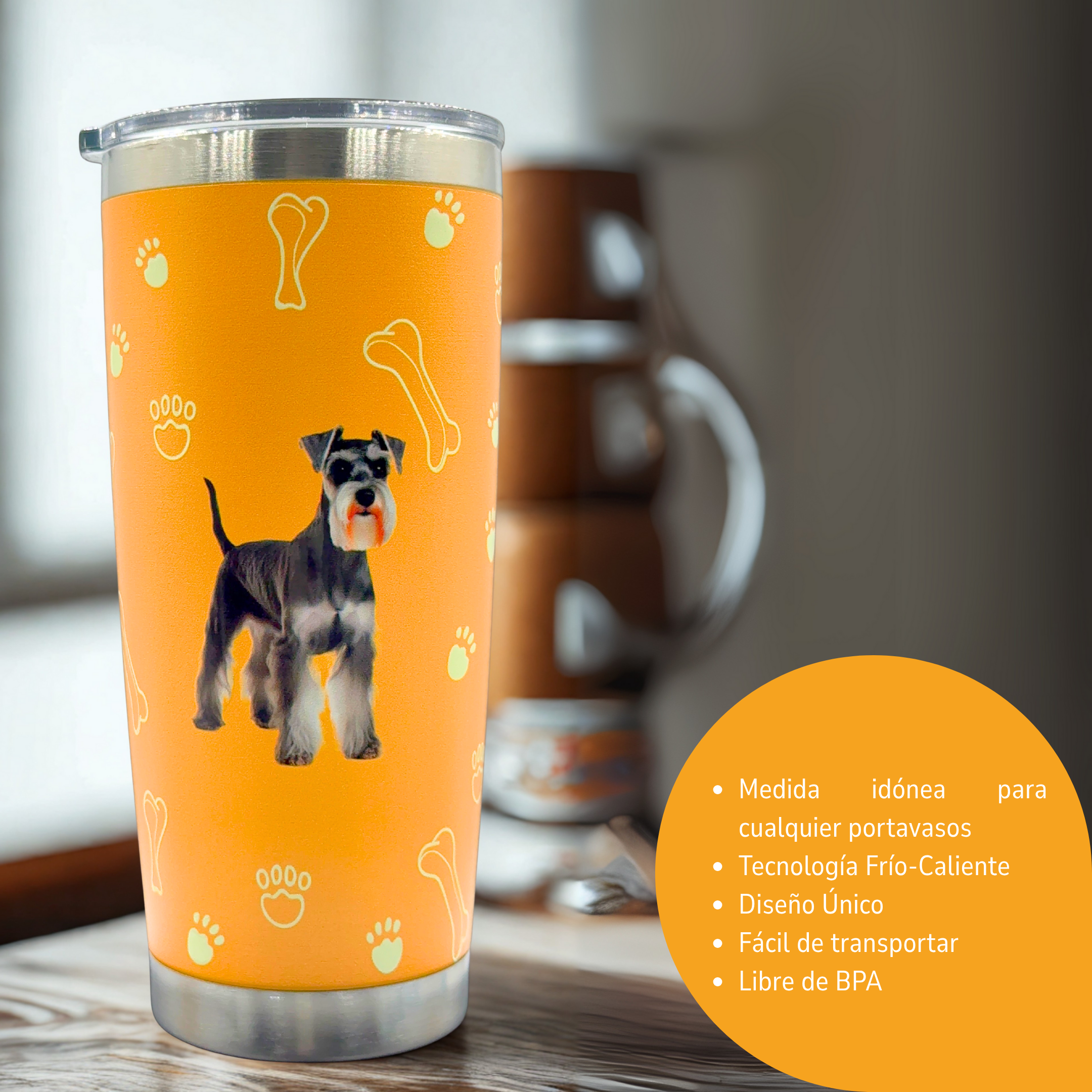 Image of Termo de Acero Inoxidable con Diseño de Perro Schnauzer