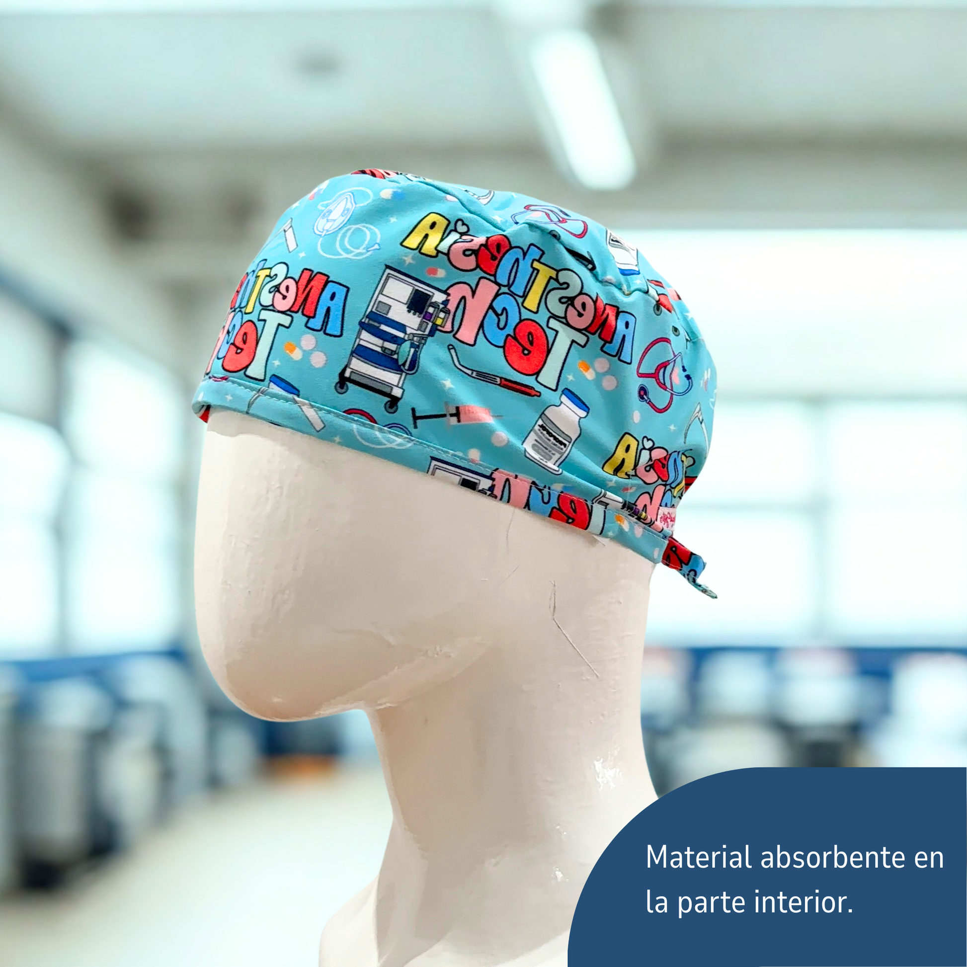 Gorro Médico Unisex - Estampado de Anestesia Azul